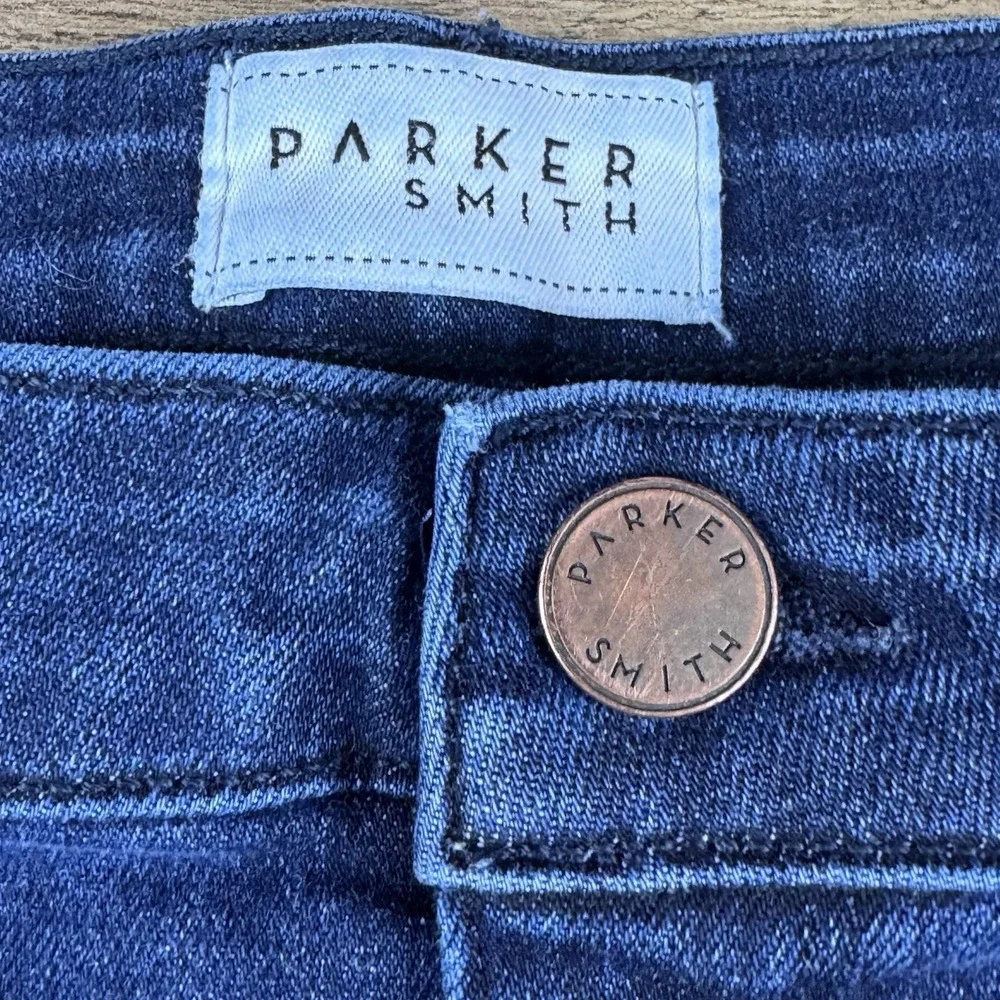 Parker Smith Womens Straight Leg Pleat Jeans‎ 12/31 Dark Wash Stretch Two-toned